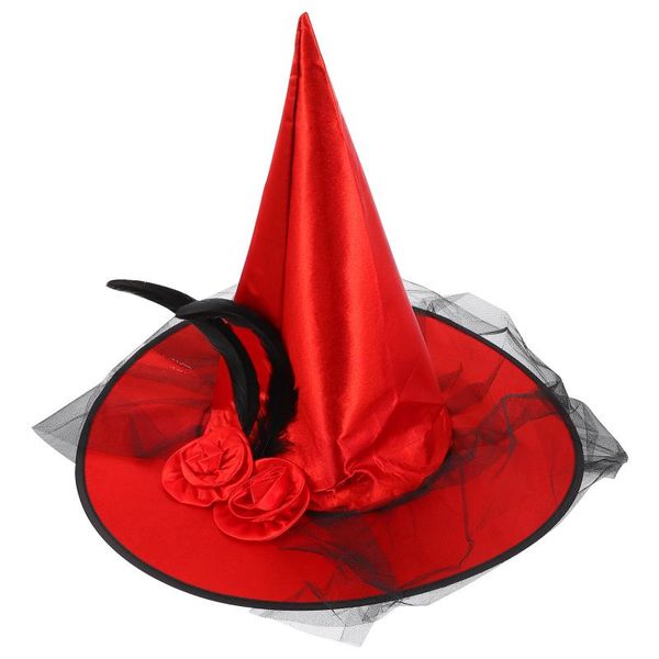 

party hats festival hanging decorative witch hat feather for (red)