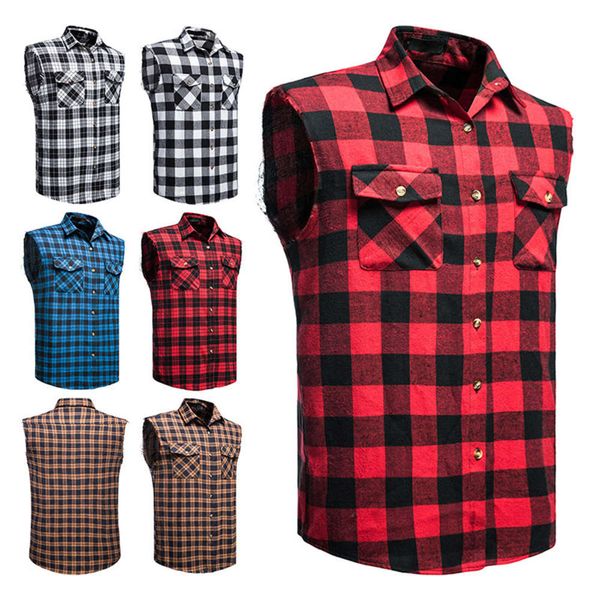 

dresses men's casual flannel plaid shirt sleeveless cotton oversized vest, White;black