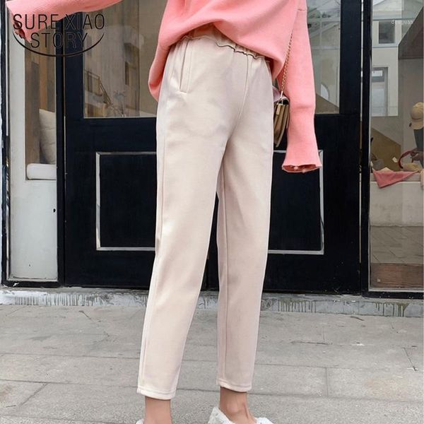 

women's pants & capris autumn winter woolen women high waist loose straight pockets trousers casual solid warm harem 11884, Black;white