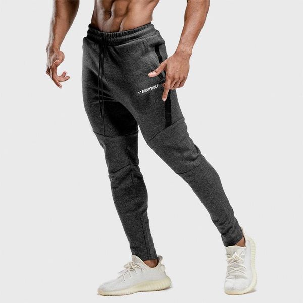 

men's pants muscle brothers blank sports fitness cotton slim fit casual leggings, Black