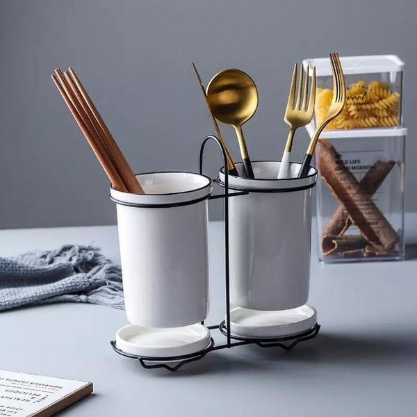 

storage bottles & jars nordic simple cerami fork spoon chopsticks tube household box tableware shelf creative