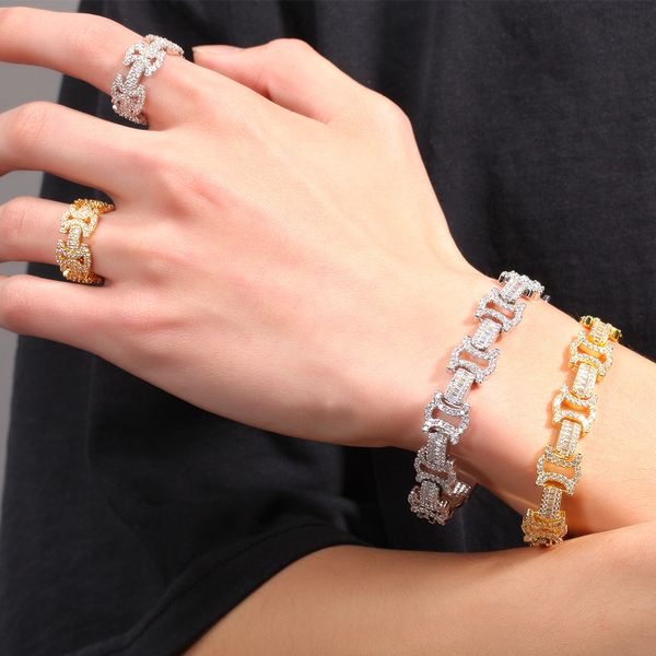 

8 inch mens link chains hip hop blingbing zircon tennis trendy cuban chain bracelets for men accessories party male jewelry 636468256504, Golden;silver