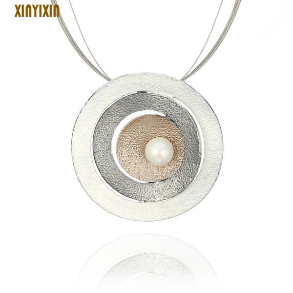 

pendant necklaces gothic silver color big round pearl necklace for women harajuku layered choker fashion jewelry gift wholesale