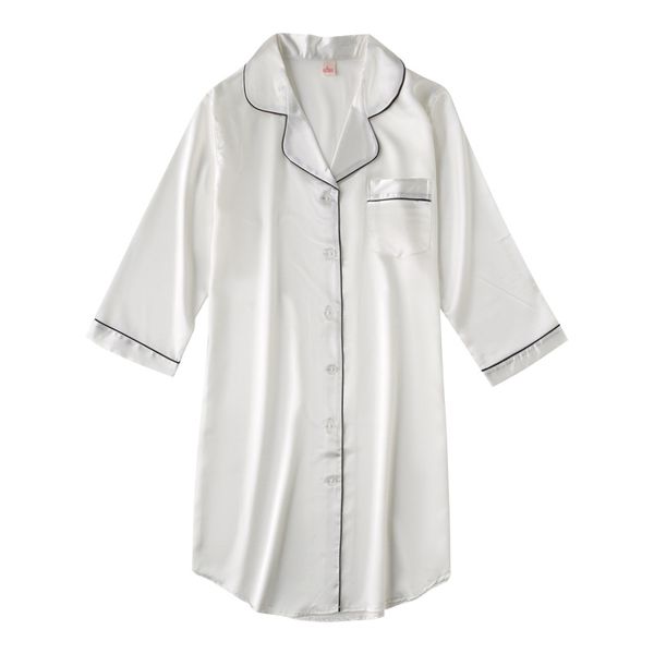 

night dress women nightwear lingerie nightgowns silk sleepwear satin dress cute solid pijama three quarter sleeve camison, Black;red