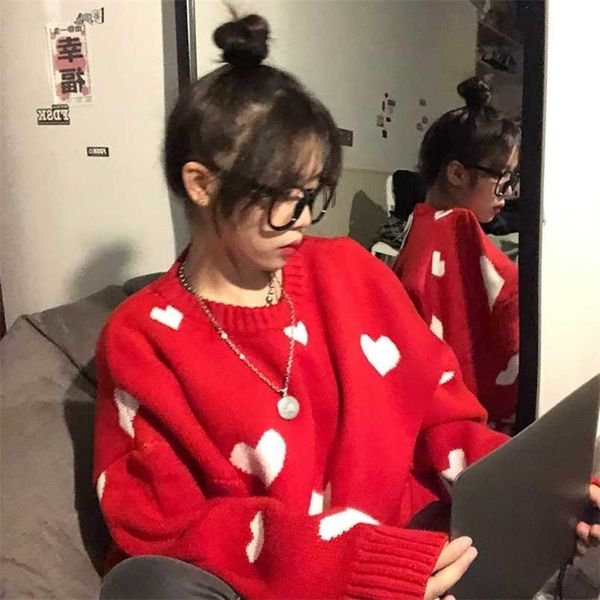 

nomikuma autumn winter women sweater korean love heart knitted pullover causal long sleeve o-neck pull femme b037 211025, White;black