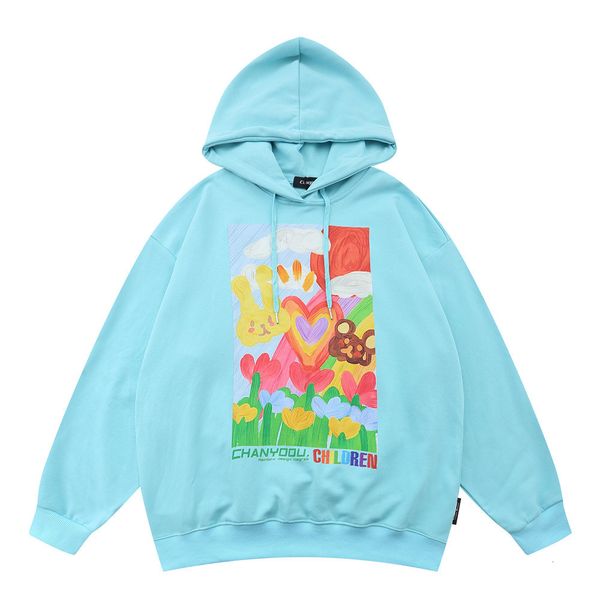 

sweatshirts cartoon painting printing hooded sweater men bf lazy wind loose long sleeve fashion brand couple hoodie, Black
