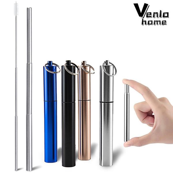

drinking straws reusable straw portable 304 stainless steel metal folding drink with cleaning brush for travel