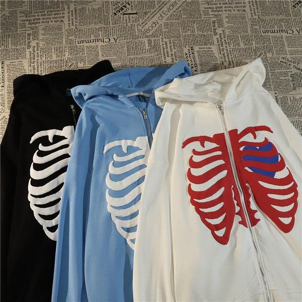 

women's hoodies & sweatshirts zip-up y2k harajuku korean style loose skull print goth grunge long sleeve hooded jacket solid color retr, Black