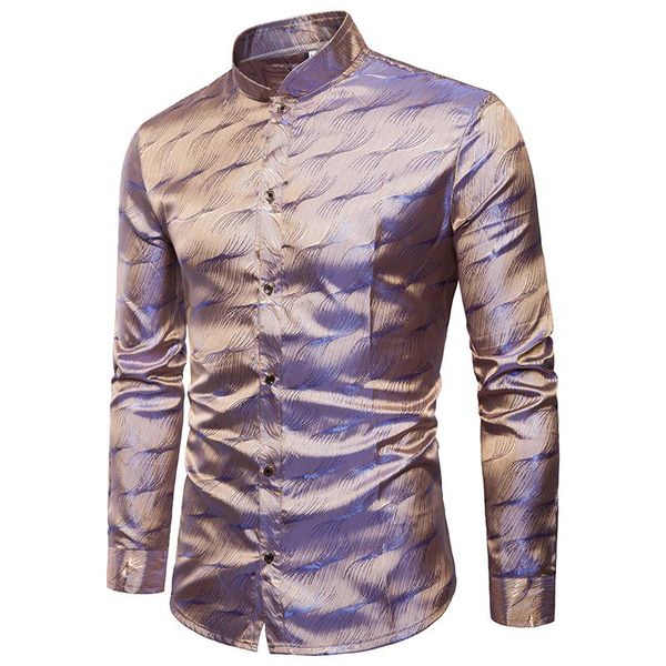 Männer Casual Hemden 2021 Männer Glänzend Glatte Seide Satin Kleid Hemd Mode Swallow Collar Langarm Party Hochzeit Chemise Homme