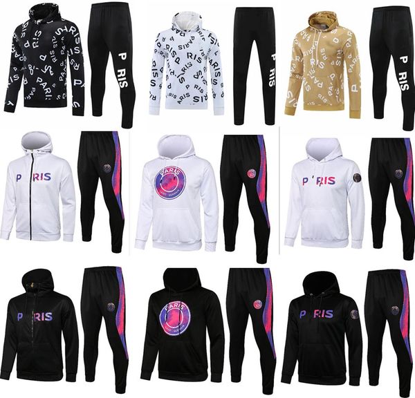 

black & white jacket hoodie survetement tracksuit 20/21-22 chandal futbol mbappe football long with hood fleece 20/21 soccer tracksuit