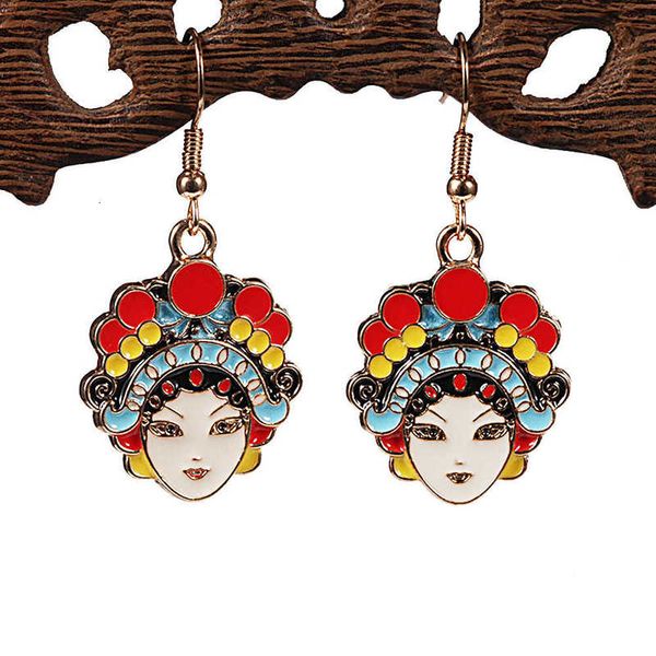

earring wanghong with chine style beijing opera face earrings personality round wuju opera singing face mask small earrings, Golden