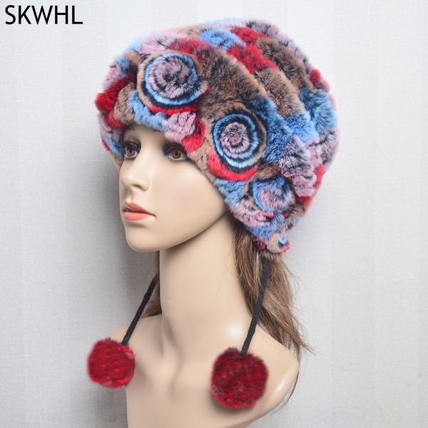 

russia elastic knitted real rex rabbit fur hats women skullies hats 100% natural caps, Silver