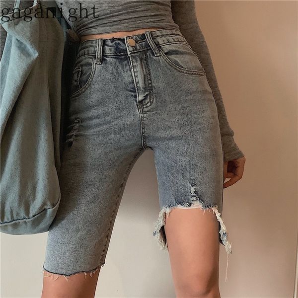 

women's jeans gaganight skinny stretchy women knee length summer fashion ripped denim trouses cool girls pants streetwear chic bu4z, Blue