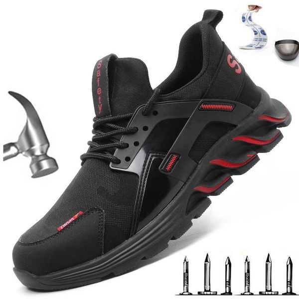 

boots fashion work shoes men outdoor lightweight breathable safety sports steel head anti-smashing, Black