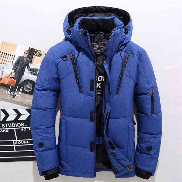 

men's white duck down jacket warm hooded thick puffer jacket coat male casual overcoat thermal winter parka men 210818, Black