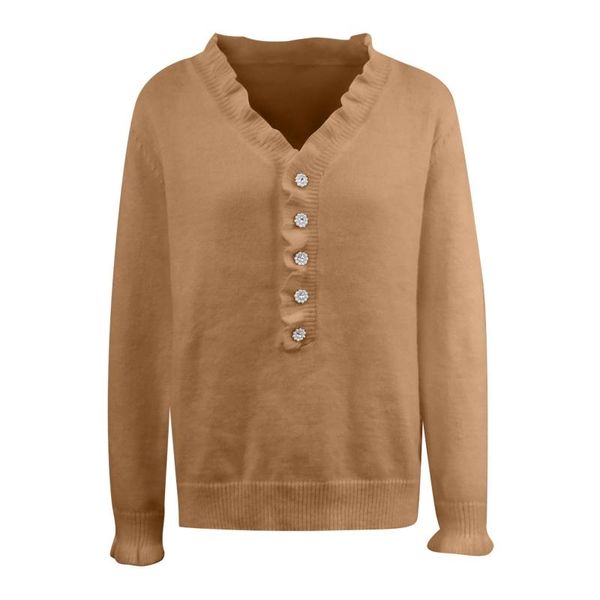 

women's sweaters ladies solid color fashion elegant shirts women autumn knitted tunic casual long sleeve buttons v-neck pullover sweat, White;black