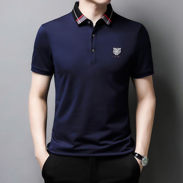 

summer fashion brand men's polo shirt, lapel loose short-sleeved t-shirt embroidered hong kong style casual polo shirt half-sleeved ice, White;black