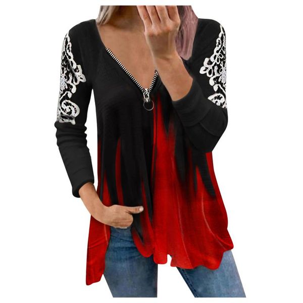 

women's blouses & shirts blouse ruffles hem zipper v neck fashion long-sleeved casual polera mujer #g2, White