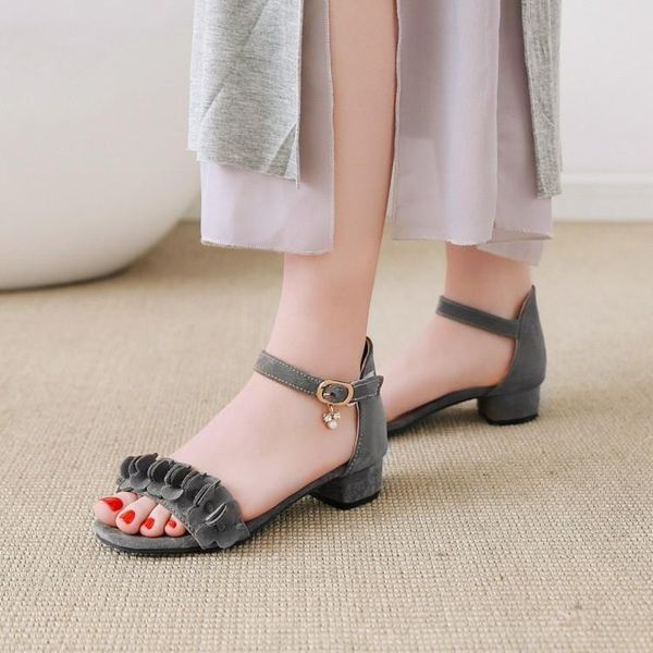 

fashion classic summer sandals fish mouth women suede t tied high heels square heel woman buckle shoes size 34-40, Black