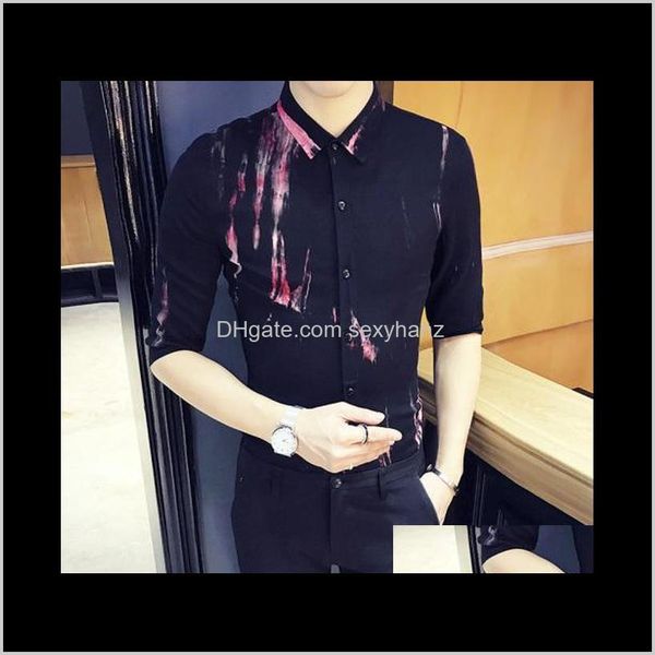 

clothing apparel drop delivery 2021 style fashion mens slim fit print casual shortsleeved shirtmale cotton business shirts plus, White;black