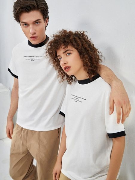 

1pc slogan graphic mock neck tee q9wo#, White;black