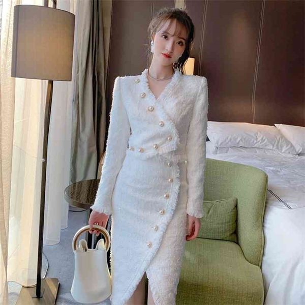 

early autumn women's suit two-piece set of raw tweed 210416, White;black