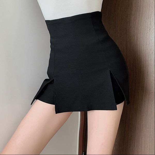 

skinny side women shorts fork skirts summer slim high waisted word hip skirt black pants 661b, White;black