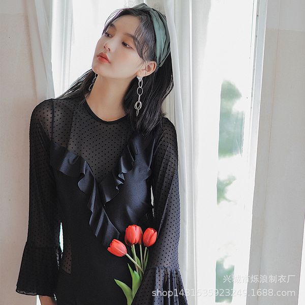 

swimsuit women's sports sunseeker female black woman long polyester, White;black