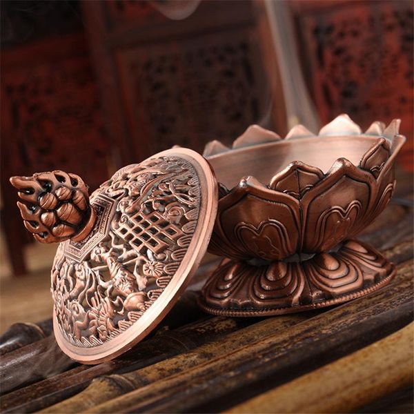 

fragrance lamps alloy incense burner lotus flower holder handmade censer for buddhist metal craft sandalwood home office decoration 2021