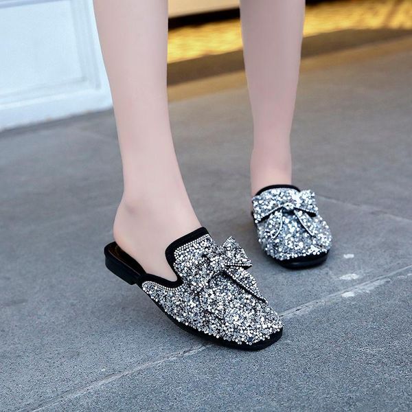 

women's shoes animal embroidery muller slippers female pointed casual, Black