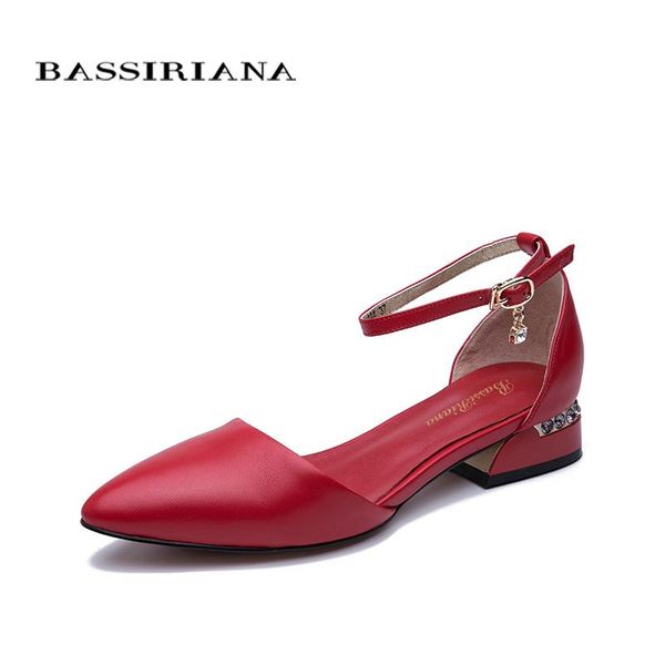 

bassiriana 2021 summer leather women flats strap sandals red white black