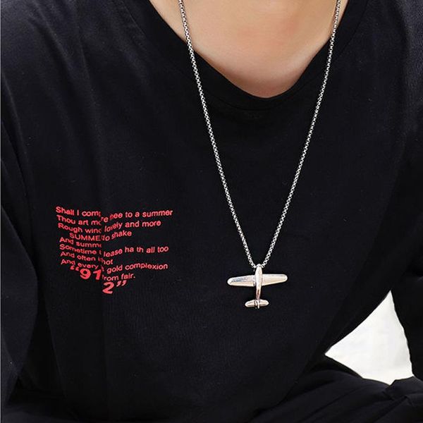 

hip hop air plane model metal necklace for women men punk cool simple creative sky tools ketting statement jewelry pendant necklaces, Silver
