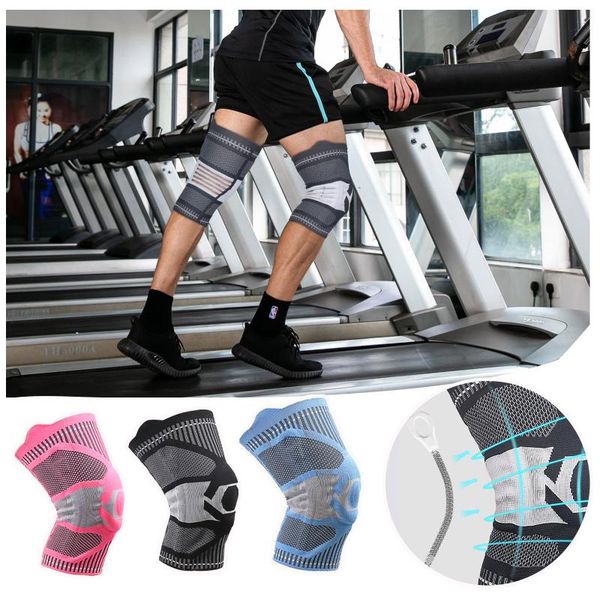 

elbow & knee pads 1 pcs breathable elastic outdoor sports safety hiking basketball kneepads tape tactical brace silicone cushion support, Black;gray