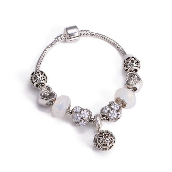 

charm bracelets 2021 creative heart-shaped diy big hole beads hollow-shaped pendant snake bone ladies bracelet chakra, Golden;silver