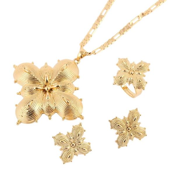 

earrings & necklace ethiopian jewelry set 24k gold color african trendy bridal habesha ethiopia wedding sets, Silver