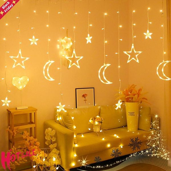 

strings 3.5m curtain lights christmas led string fairy moon star garlands lamp 100-240v for wedding holiday party decoration