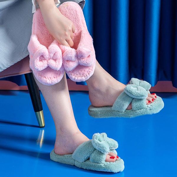 

slippers indoor women's winter warm house flat shoes soft plush casual slip on ladies slides fashion bottom home slipper, Black