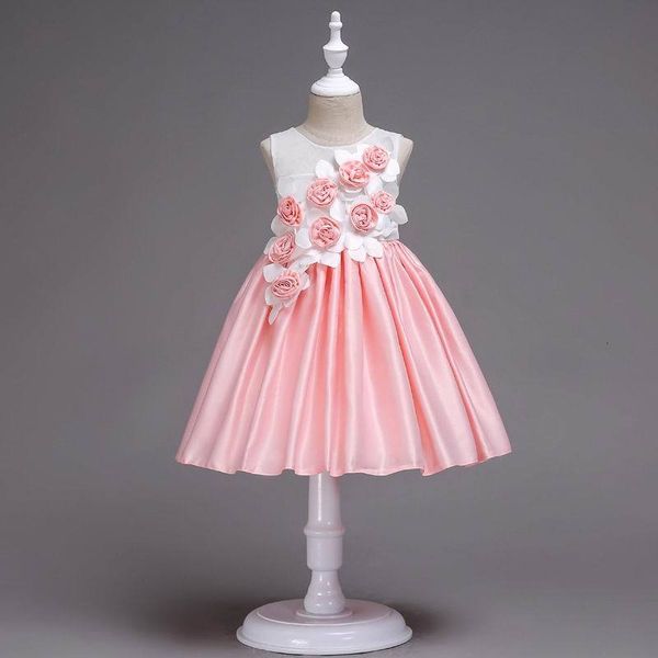 

girl's dresses retail boutique children stereo flower satin party perform princess clothing 3-10 years e222 cnzt, Red;yellow