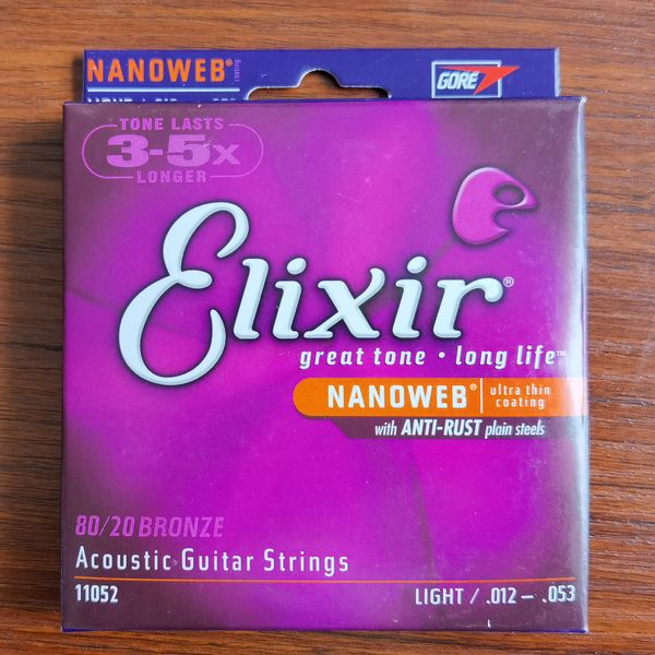 3 set di corde per chitarra acustica Elixir 80/20 Bronzo Nanoweb rivestimento ultra sottile 11052 11027 11002 con acciai semplici antiruggine