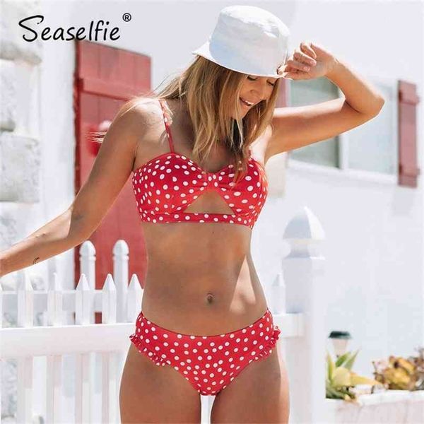 Seaselfie Red Bolka Dot Low-Waisted Bikini Sets Sexy Cups Cups Swimsuit Dois Peças Swimwear Mulheres Praia Banheira Ternos 210702