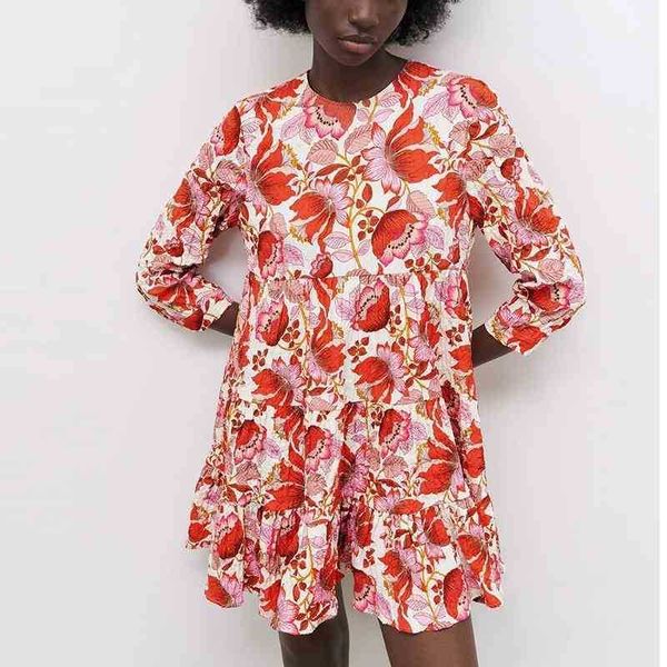 

women vintage floral long sleeve dress o neck straight above knee patchwork loose casual streetwear 210525, Black;gray