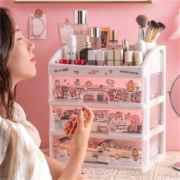 Contenitore per gioielli Custodia per trucco Porta pennelli per trucco Organizzatori Scatola per organizer Cassetti Porta cosmetici in plastica 210922