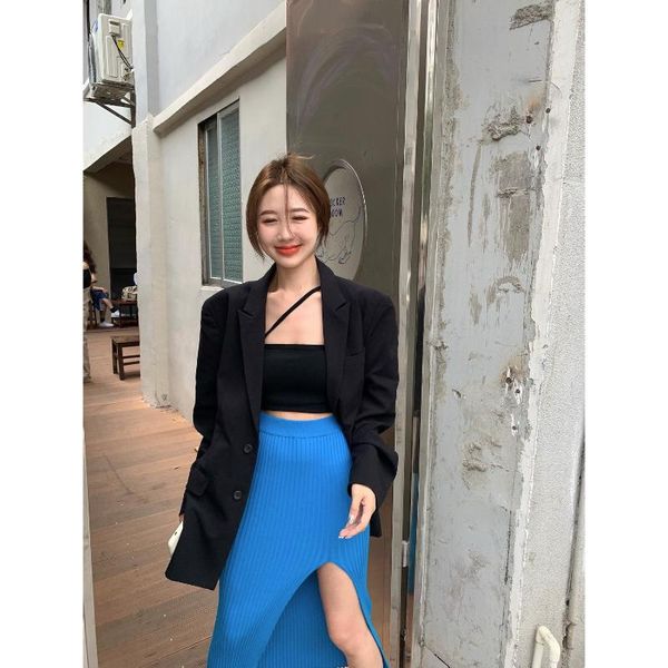 

women's jackets 2021 and thin design sense niche black casual suit jacket female spring autumn slit sheath skirt, Black;brown