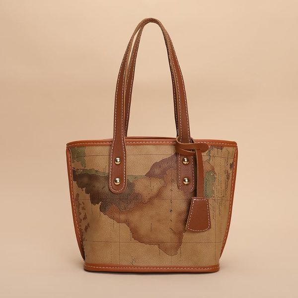 

evening bags retro women's bag cow map pattern printing pu leather woven shoulder shopper for young women 2021 design luxury tote handb