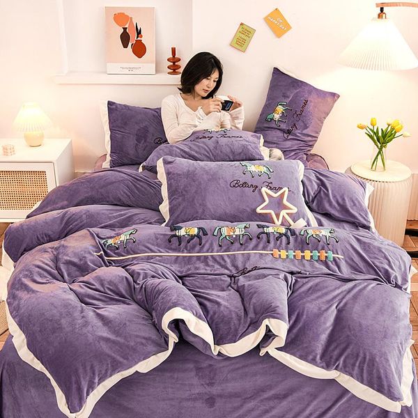

bedding sets winter milk down duvet cover set for girls soft and warm bedspread printing single/double bed supplies home textiles