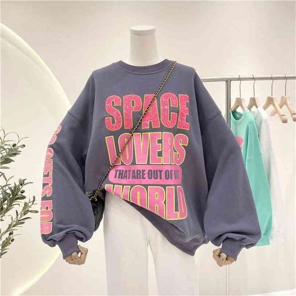 

korean version of the letter loose oversized hoodie women fashion long-sleeved coat trendy sweatshirt 210805, Black