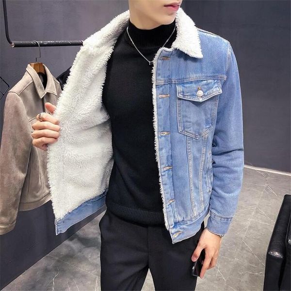 

men's suits & blazers winter lining plush jacket men thick lamb collar corduroy cotton coat fashion slim short warm plus, White;black