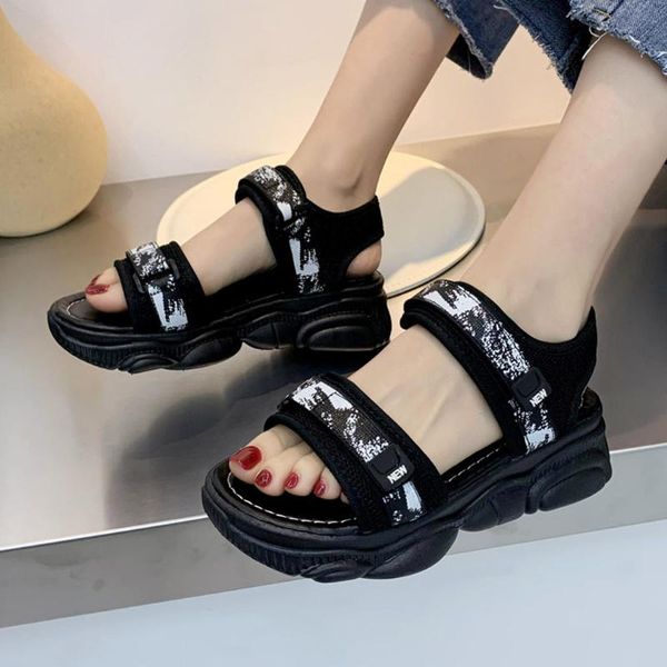 

women flats sandals casual sports thick-soled summer beach shoes open toe, Black