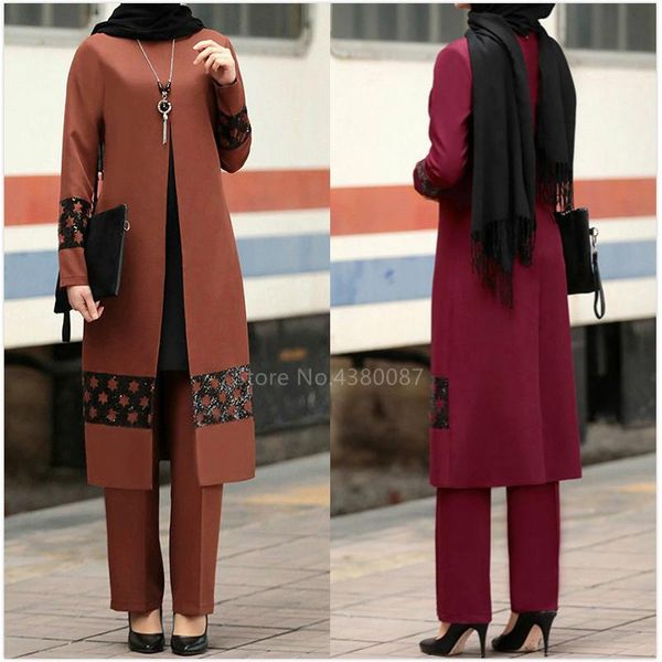 

ethnic clothing 2pcs eid muslim fashion traditional islamic ramadan women pants set dubai elegant turkish abaya dress party sequin cardigan, Red