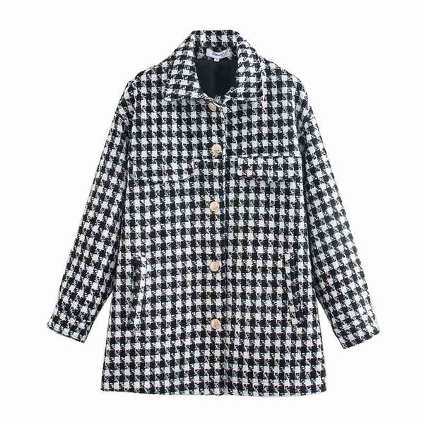 

summer turn-down collar slim black and white plaid casual women coat 210524